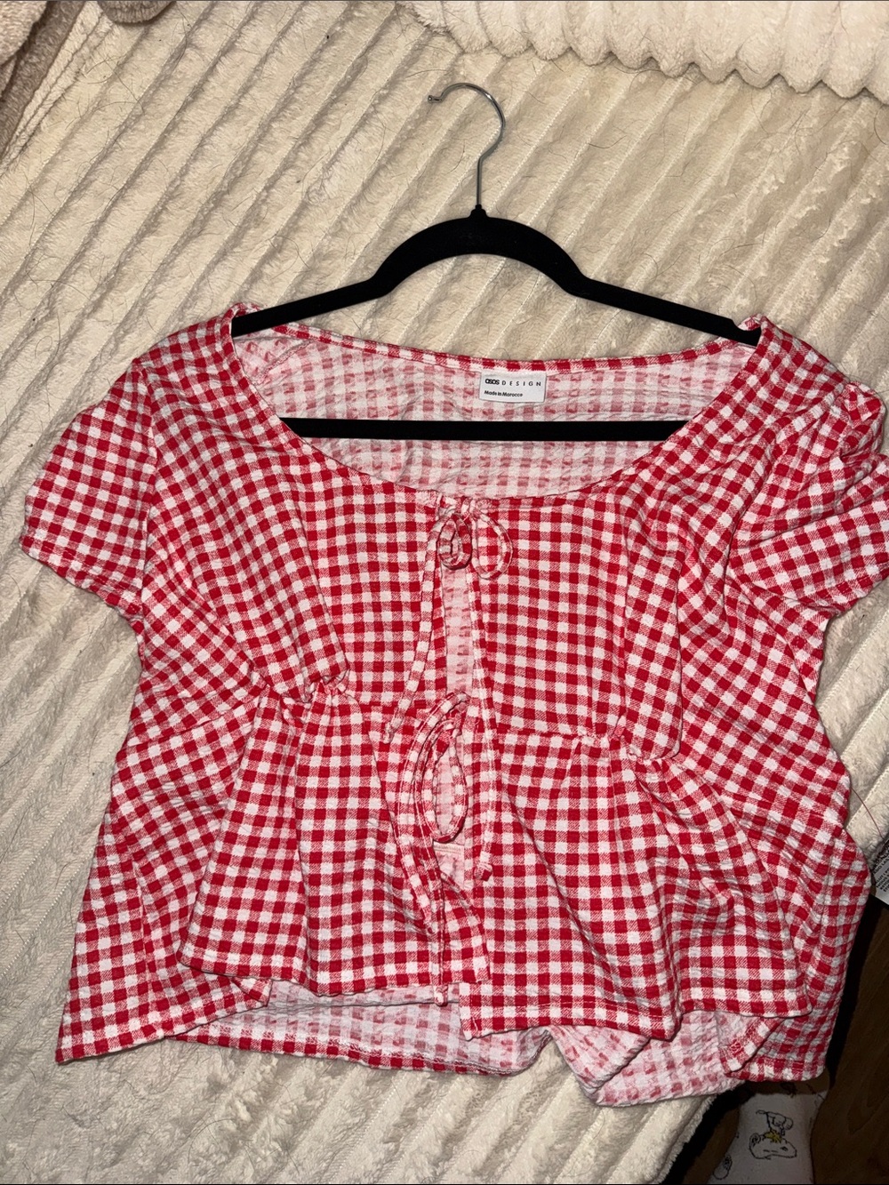 Red Gingham Tie-Front Women's Top